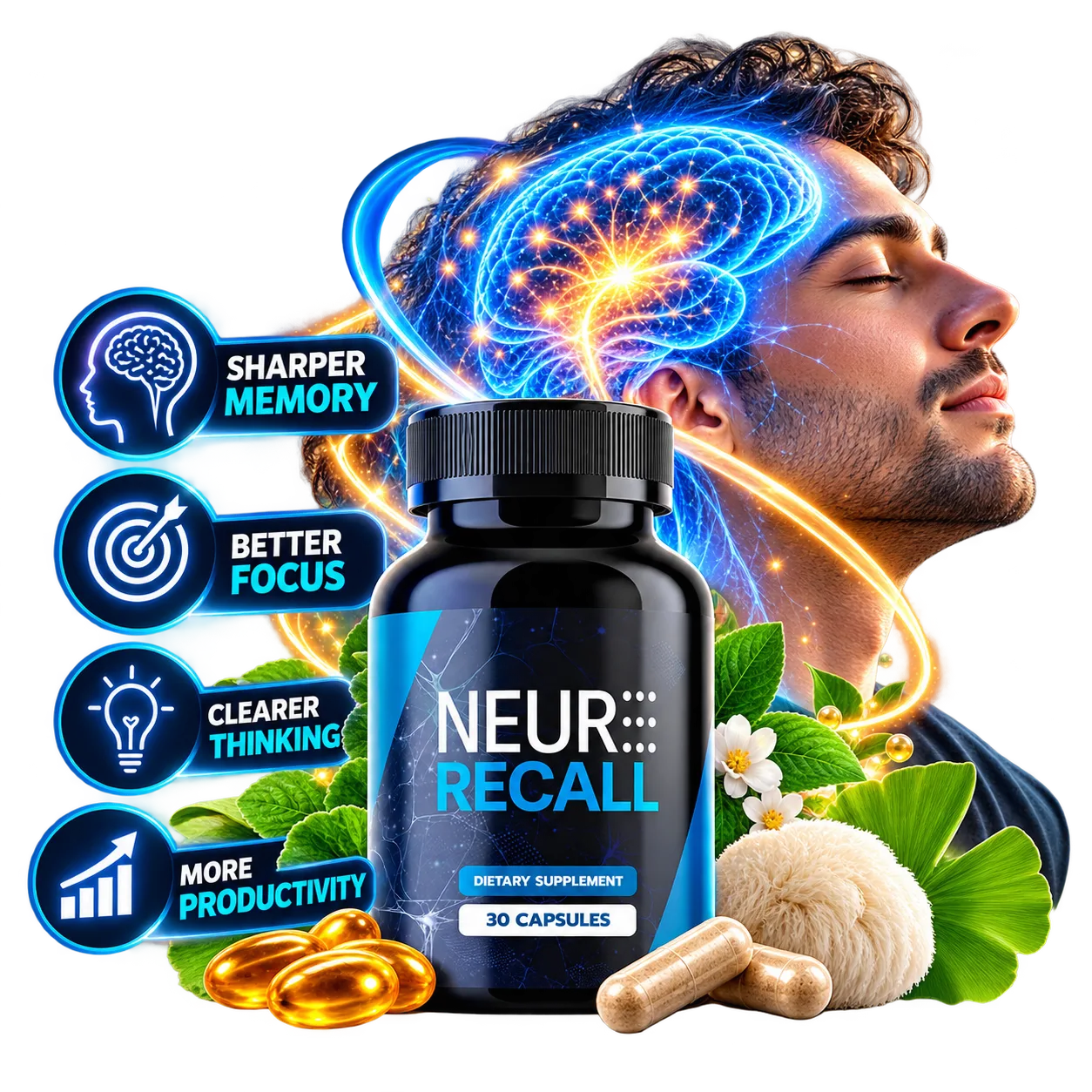 NeuroRecall three capsule bottles